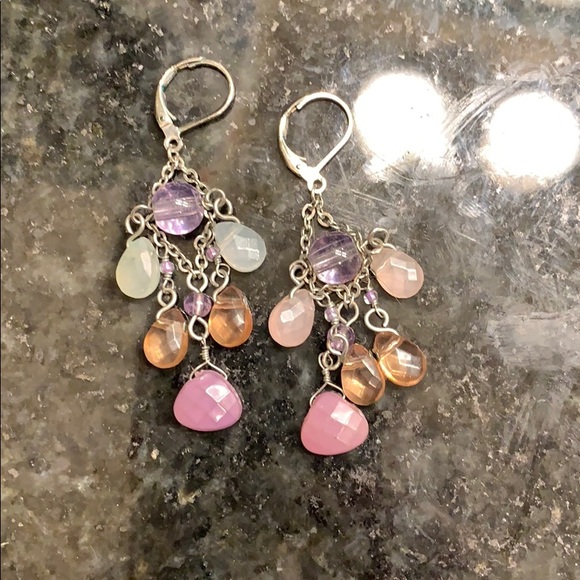 Jewelry - Pastel And silver Beaded chandelier earrings